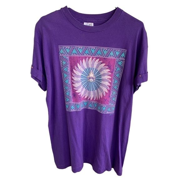American Vintage Tops - Vintage Aztec Design Shirt Adult Large Purple Women’s 90s Tee Made in USA